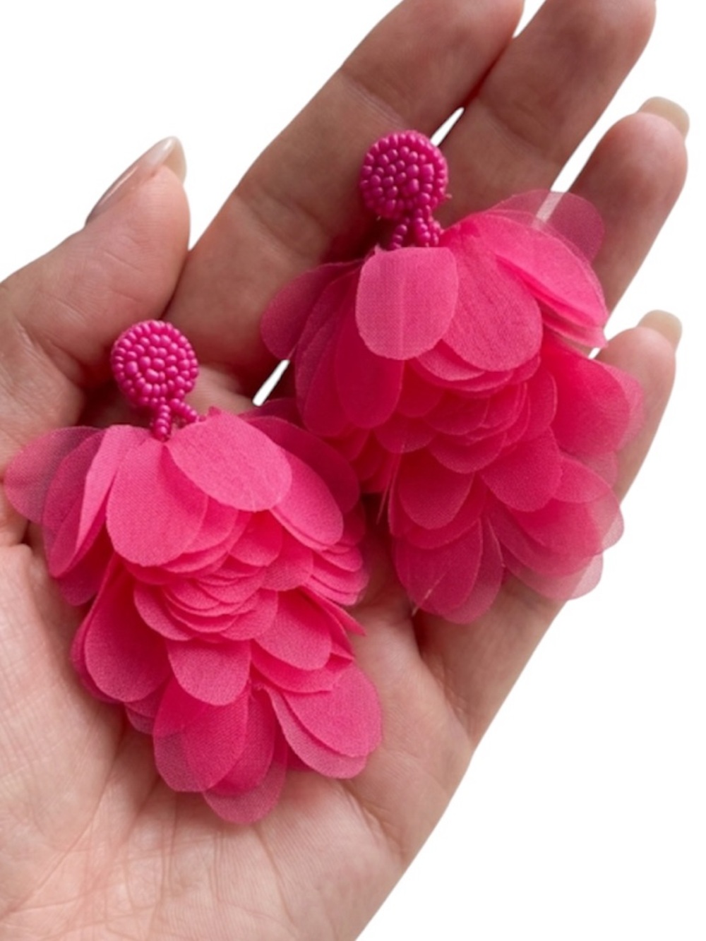 NWT Fluffy Pink Chiffon Drop Earrings Romantic Glam Statement Jewelry